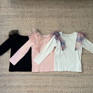 Kids' Ruffle Sleeve Tops - Black, Pink, and White